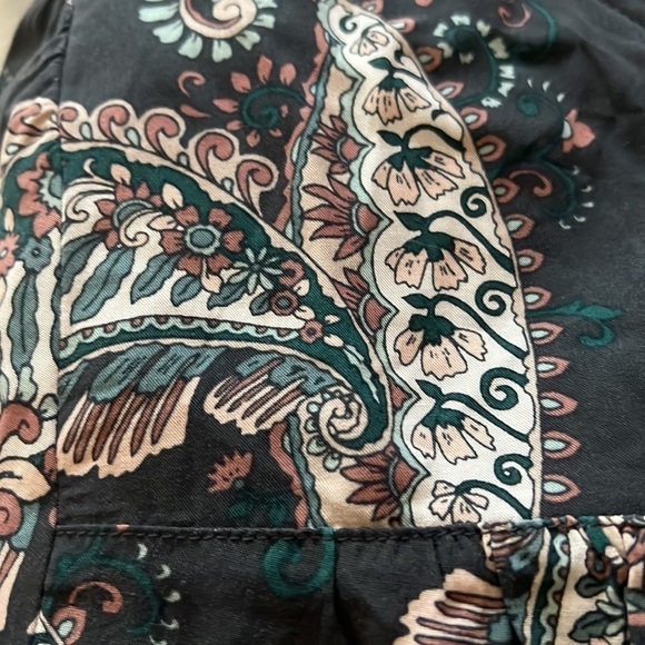 LOFT long sleeve olive green paisleys print tie front buttoned down top blouse M - Picture 7 of 9